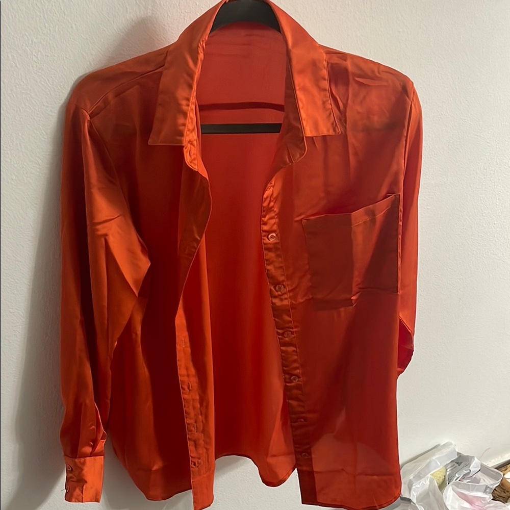 Nasty Gal Bold Orange Satin Blouse